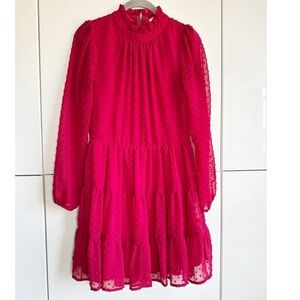Mi Ami Red Swiss Dot Dress Size Medium Sheer Long Sleeves High Neck Love Hearts